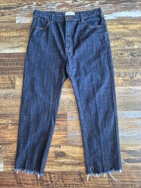 One Teaspoon Organic Denim High Rise Cropped Jeans Relaxed Fit Frayed Hem